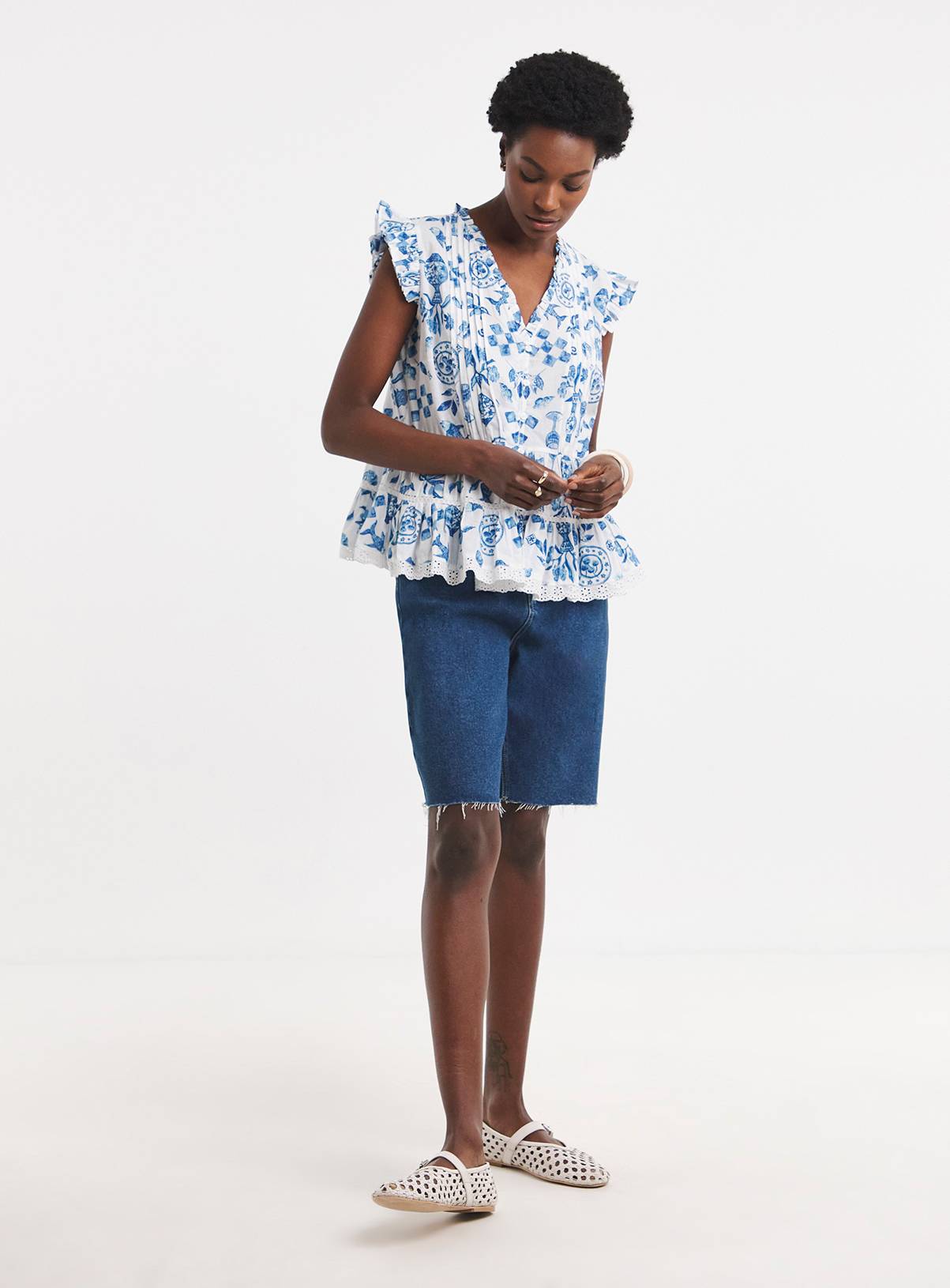 JD WILLIAMS Printed Frill Sleeve Vest 14 - Image 3